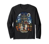 Trick Or Treat Cute Halloween Ours Haunted House Graphic Manche Longue
