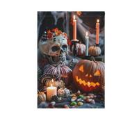 Trick Or Treat Halloween citrouilles crânes bougies bonbons drapeaux de jardin impression double face petites bannières de décoration saisonnière pour pelouse, ferme, terres agricoles, 71,1 x 101,6 cm