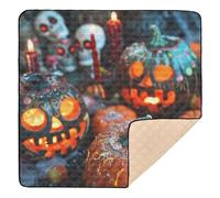 Trick Or Treat Halloween Citrouilles Crânes Bougies Bonbons Grand tapis de jeu robuste pour bébé au sol Confortable Respirant Rembourré pour bébés et tout-petits 127 x 127 cm