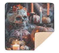 Trick Or Treat Halloween Citrouilles Crânes Bougies Bonbons Grand tapis de jeu robuste pour le sol Non toxique Activité Divertissement Tapis pour bébés nourrissons tout-petits 127 x 127 cm