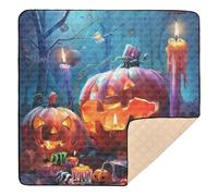 Trick Or Treat Halloween Citrouilles Crânes Bougies Bonbons Tapis de jeu pliable pour l'intérieur et l'extérieur Non toxique Tapis de jeu pour bébés enfants tout-petits nourrissons 127 x 127 cm