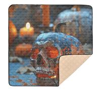Trick Or Treat Halloween Citrouilles Crânes Bougies Bonbons Tapis de jeu pliable pour l'intérieur et l'extérieur Résistant à l'eau Tapis d'activités pour bébé tout-petit 127 x 127 cm