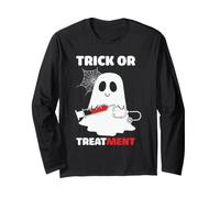 Trick Or Treatment Ghost Nurse Funny Halloween Costume Manche Longue