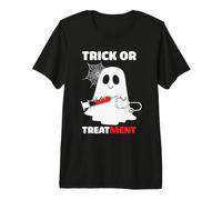 Trick Or Treatment Ghost Nurse Funny Halloween Costume T-Shirt Haut de Gamme