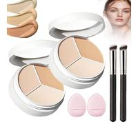 Tricolor Concealer,Tri Color Face Makeup Concealers With Brush,3-In-1 Full Coverage Color Correcting Cream,Mini Portable Tricolor Concealer Pot,For Mature Light Medium Skin (2pcs, Same size)