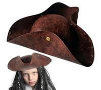 Tricorn chapeau faux cuir halloween pirate chapeau unisexe avec bouton sécurisé confortable portant colonial pour adultes, enfants Costume de guerre révolutionnaire cadeau (marron) Tricorne
