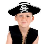 Boland 81909 - Chapeau de pirate à trois pointes, taille unique, pirate, pirate, capitaine, pompiers, noir, tête de mort, carnaval, fête à thème, Halloween, déguisement, théâtre