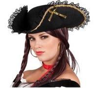 Tricorne Femme Noir Rubans Dore - Carton Zwart G