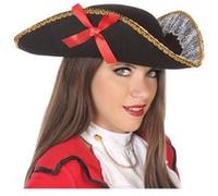 Tricorne noir de pirate avec dentelle noir G