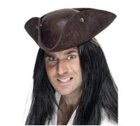 W WIDMANN MILANO Party Fashion - 1417P - Chapeau pirate, marron, aspect similicuir, tricorne, accessoire de déguisement, carnaval, fête à thème