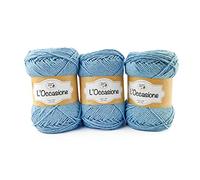 Tricot Cafè - L'Occasione - Pelote mélangée coton et acrylique pour tricoter des aiguilles à tricoter légères et respirantes/crochet : 4.00/4.50 bleu argent 37 3pcs 300 gr