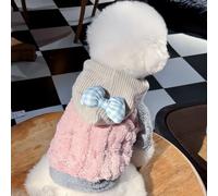 Tricot chaud pour chien mignon avec nœud papillon en tissu écossais - Manteau d'hiver doux en peluche pour chat (rose, taille XS (0,5 à 1 kg)