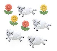 Tricot Créations Boutons Dress It Up : Counting Sheep - Petit Mouton et Fleurs Boutons 3D pour Décoration Mercerie Couture Album Scrapbooking et Décoration Gâteaux