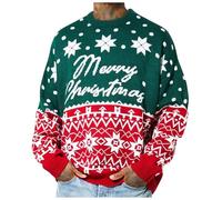 Tricot de Noël européen pour l'automne et l'hiver 2026 - Cadeau pour elle - Tricot épais en coton court pour temps froid - Pull de maternité doux, extensible et respirant, Vert, XXL