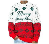 Tricot de Noël européen pour l'automne et l'hiver 2026 - Cadeau pour elle - Tricot épais en coton court pour temps froid - Pull de maternité doux, extensible et respirant, blanc, M