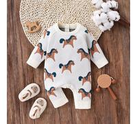 Tricot élégant pour bébé garçon, nouvel arrivage, barboteuse tricotée avec motif de cheval de bande dessinée mignon, fermeture latérale pour un enfilage facile, tissu doux et épais, idéal pour l'autom