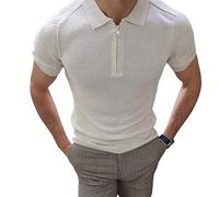 Tricot Homme Printemps Été Couleur Pure Fermeture Éclair Moderne Causal Chemise Hommes Revers Slim Fit Élasticité Simplicité T-Shirt Hommes Manches Courtes Hommes A-White XL
