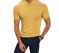 Tricot Homme Printemps Été Couleur Pure Fermeture Éclair Moderne Causal Chemise Hommes Revers Slim Fit Élasticité Simplicité T-Shirt Hommes Manches Courtes Hommes D-Yellow XL