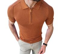 Tricot Homme Printemps Été Couleur Pure Fermeture Éclair Moderne Causal Chemise Hommes Revers Slim Fit Élasticité Simplicité T-Shirt Hommes Manches Courtes Hommes C-Brown XL