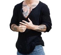 Tricot Homme Tendance Col V Basic Pull Homme Regular Fit Couleur Unie Pullover Homme Printemps Automne Tricoté Tops Homme Mince Manches Longues Pullover Homme B-Black L