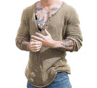 Tricot Homme Tendance Col V Basic Pull Homme Regular Fit Couleur Unie Pullover Homme Printemps Automne Tricoté Tops Homme Mince Manches Longues Pullover Homme C-Khaki M