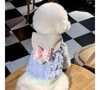 Tricot pour chien mignon et chaud avec nœud papillon en tissu écossais - Manteau d'hiver doux en peluche pour chat (bleu, taille XS (0,5 à 1 kg)