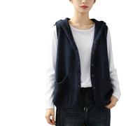Tricot Pull Sans Manches, Gilets Tricotés Sans Manches Pour Femmes Bleu Marine Vintage Mode Couture Couleur À Capuche Sans Manches Bouton Cardigan Col En V Lâche Débardeur Gilet Preppy Style Pul