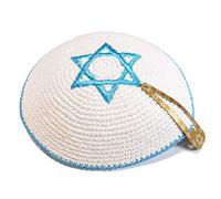 Tricoté 16 cm Blanc Magen David Kippa Juive Kipa Israël Drapeau kippa Synagogue