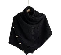 Tricoté Châle écharpe Bouton Solide Hiver Femmes Poncho écharpe Rectangle Tricoté Châle S’enroule, Black, A