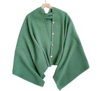 Tricoté Châle écharpe Bouton Solide Hiver Femmes Poncho écharpe Rectangle Tricoté Châle S’enroule, Green, A