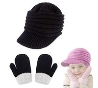 tricoté Chapeau léger Bonnet d'hiver Bonnet Gants Filles en Bas âge Chapeaux Casquette doublée en Polaire avec visière Stretchy Soft vélo Camping randonnée en Plein air Coiffe pour bébé 0 à 3 Ans