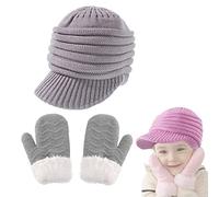 tricoté Chapeau léger Bonnet d'hiver Bonnet Gants Filles en Bas âge Chapeaux Casquette doublée en Polaire avec visière Stretchy Soft vélo Camping randonnée en Plein air Coiffe pour bébé 0 à 3 Ans