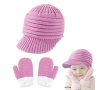 tricoté Chapeau léger Bonnet d'hiver Bonnet Gants Filles en Bas âge Chapeaux Casquette doublée en Polaire avec visière Stretchy Soft vélo Camping randonnée en Plein air Coiffe pour bébé 0 à 3 Ans