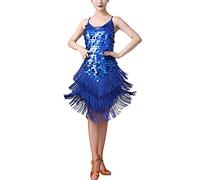 Tricoté Fringe Sequin Sexy Short Salsa Robe Latine Tenue pour Femme Danse Bleu