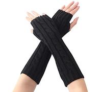 Tricotés Gants Long Femmes, Mitaines En Crochet Stretch Évider Manchettes Tinta Unita Noir