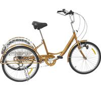 tricycle 24 pouces, transmission à 6 vitesses, hauteur réglable, système de freinage double, or