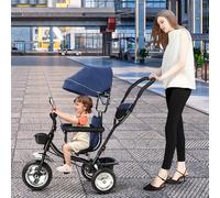 Tricycle 4 en 1 pour bébé, vélo pour bébé,Velo evolutif, Tricycle Enfants évolutif avec Pare-Soleil Pliable et Canne Parentale/Bleu foncé