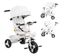 Tricycle 5 en 1 avec Barre de poussée de 18 Mois à 25 kg, Tricycle bébé évolutif, Velo Bebe 1 an evolutif, Lumières et Musique,Siège pivotant,Blanc