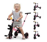 Tricycle 5 en 1 avec klaxon de canard Mobiclinic Évolutif Guidon siège réglable Max 25kg Rose Vélo d'équilibre Chase