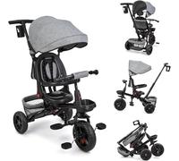 Tricycle 6 en 1 pour Enfant - avec Barre de poussée - Tricycle pour bébé de 9 Mois à 5 Ans - Siège réversible à 360 ° - Capote Pliable avec Protection Solaire - Poussette Pliable - Vélo de bébé