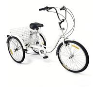 Tricycle Adulte 24" avec Panier de Course, Vélo 3 Roues pour Seniors et Adultes, Vélo Croisière Stable pour Courses, Sport & Loisirs, Violet et Blanc