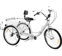 tricycle adulte 24 pouces, hauteur d'assise réglable, boîte de vitesses 7 rapports, blanc