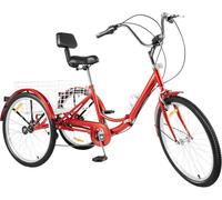 tricycle adulte 24 pouces, hauteur d'assise réglable, boîte de vitesses 7 rapports, rouge
