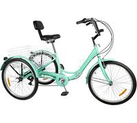tricycle adulte 24 pouces, hauteur d'assise réglable, boîte de vitesses 7 rapports, vert