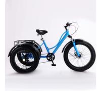 Tricycle Adulte 24 Pouces, Tricycle Cruiser 7 Vitesses, Vélo Tout-Terrain à Gros Pneus 3 Roues avec Grand Panier pour Seniors, Tricycles Adultes, pour Faire du Shopping, Pique-Niquer,Blue