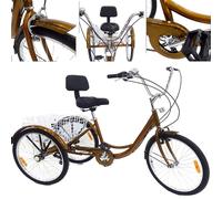 tricycle adulte 24", Siège confortable, Grand panier à provisions , Or