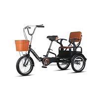 Tricycle Adulte Deux Places réglable à 3 Roues, vélo de croisière à Une Vitesse, Design Traditionnel pour Les Seniors, Cyclisme, pédalage, Rouge (Noir)