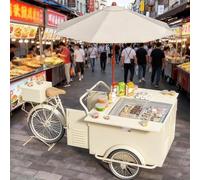 Tricycle Alimentaire Mobile avec vitrine à Boissons, Chariot de Vente de Glaces et de Boissons avec Parasol, idéal pour Les événements en Plein air, Les Rues piétonnes et