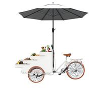 Tricycle Alimentaire Mobile Commercial,Avec Parapluie,Chariot De Vente De Tricycle,Pour Les Ventes De Rue,Les Stands En Plein Air Et Les Ventes De Camping(White)