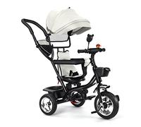 Tricycle Bébé 4 en 1 Vélo Enfant avec Siège Réversible et Roues en Caoutchouc Silencieuses, Tricycle Pliable avec Pare-Soleil,pour Les Enfants de 1 à 5 Ans-4 -in -1 (Gris Clair)